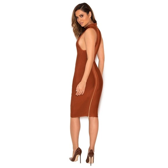 House of CB BODYCON DRESS AMALEA TAN SLEEVELESS CUT OUT XS NWT - Picture 3 of 8